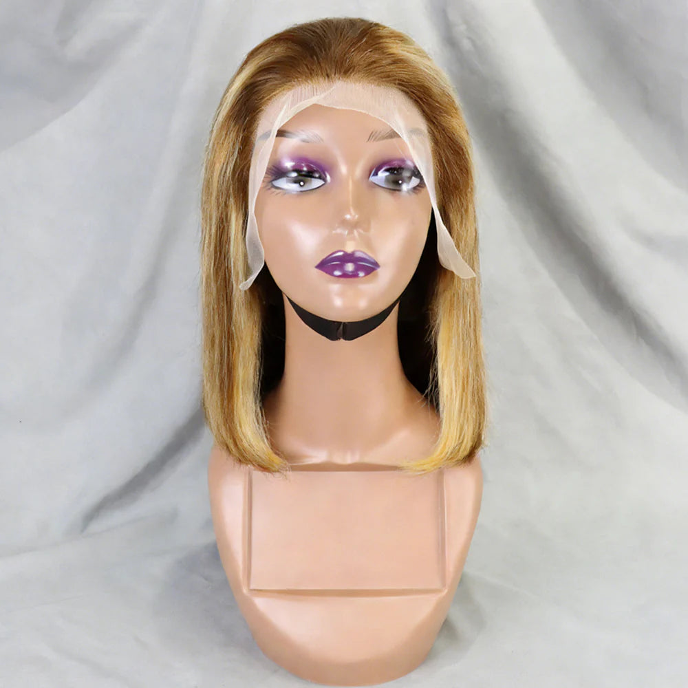 Perruque bob lisse 200% méchée brun moyen blond miel - vue 3