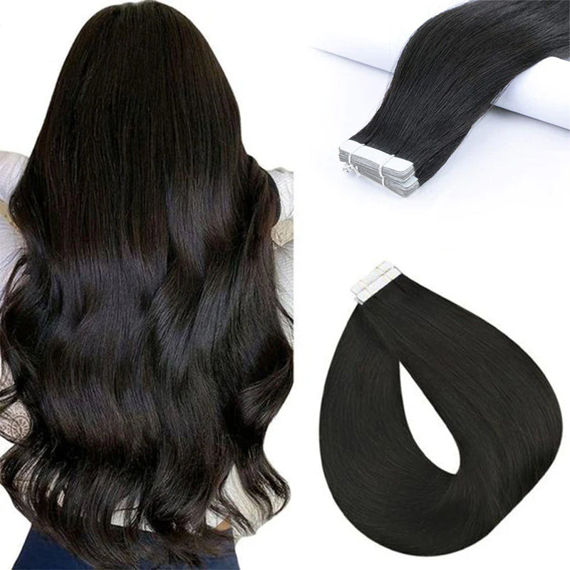 Extensions adhésives tape-in noir naturel raw remy - vue 1