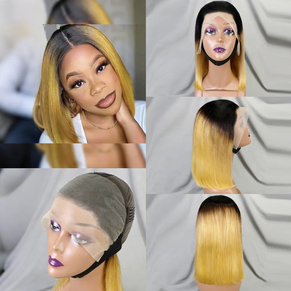 Perruque bob lisse 200% noir naturel blond miel - vue 2