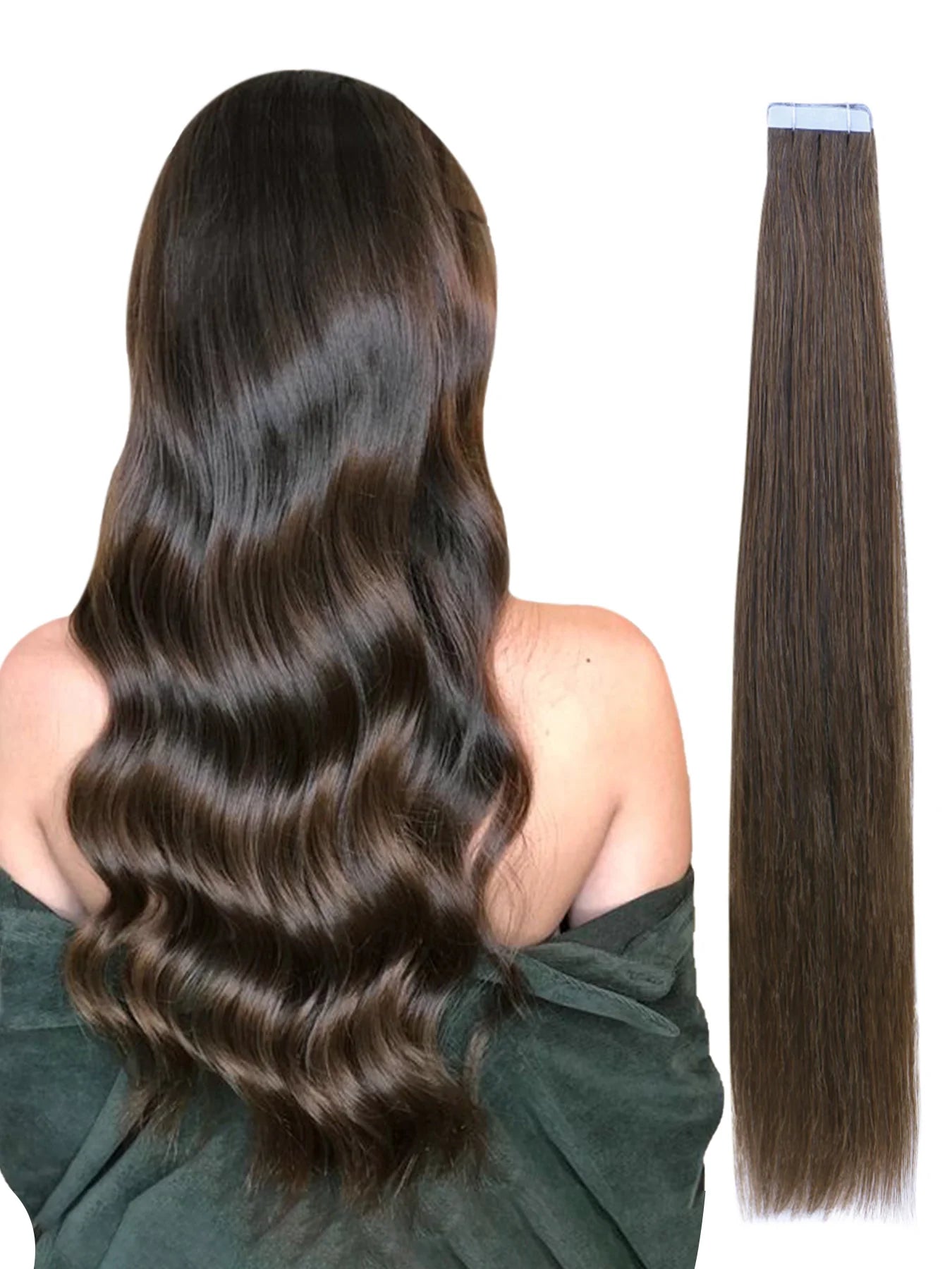 Extensions adhésives invisibles brun foncé et chocolat - vue 2