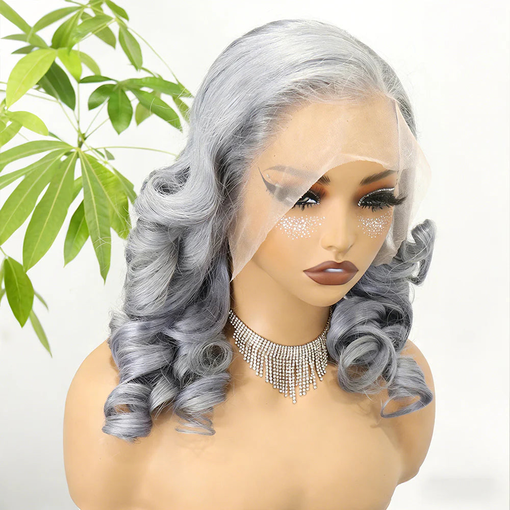 Perruque lace front boucles souples 300% gris - vue 4