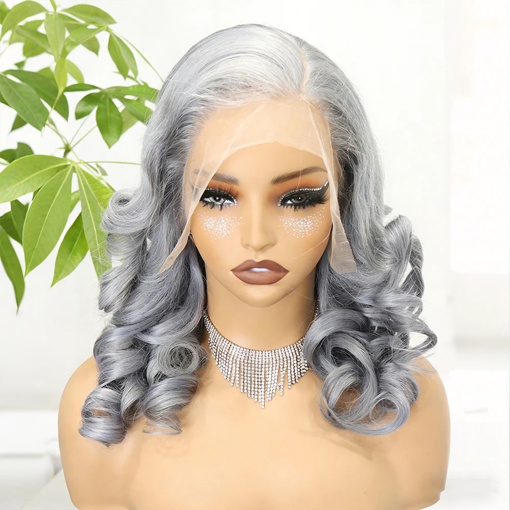 Perruque lace front boucles souples 300% gris - vue 1