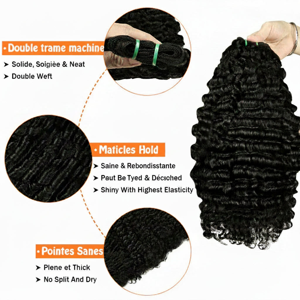 Tissage bouclé birman noir naturel cheveux humains Remy - vue 3