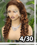 Perruque lace front deep wave 220% coloris 4-30 châtain caramel détail