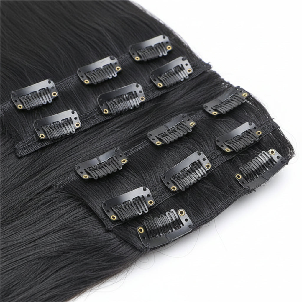 Extensions clips lisses noir naturel 8 pièces - vue 3