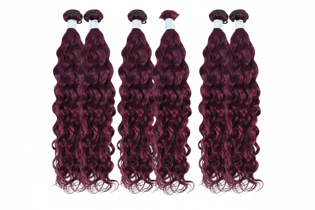 Mèches water wave sans trame cheveux humains bordeaux 99J - vue 3