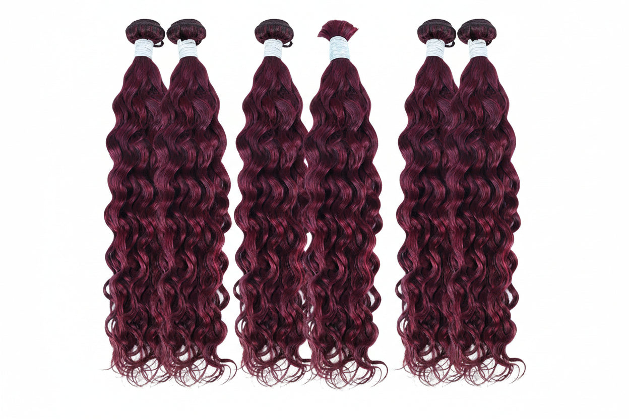 Mèches water wave sans trame cheveux humains bordeaux 99J - vue 3