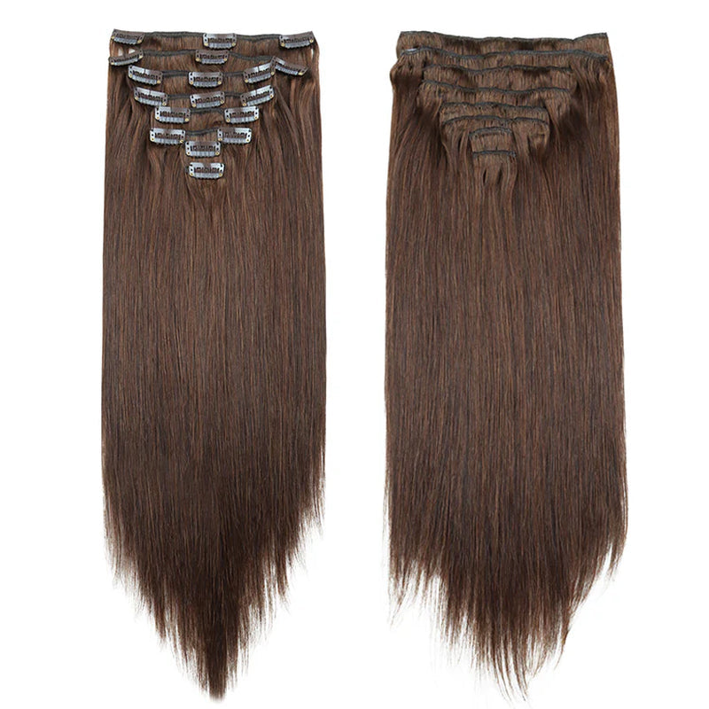 Extensions clips cheveux humains russes lisses brun foncé 2 - vue 5