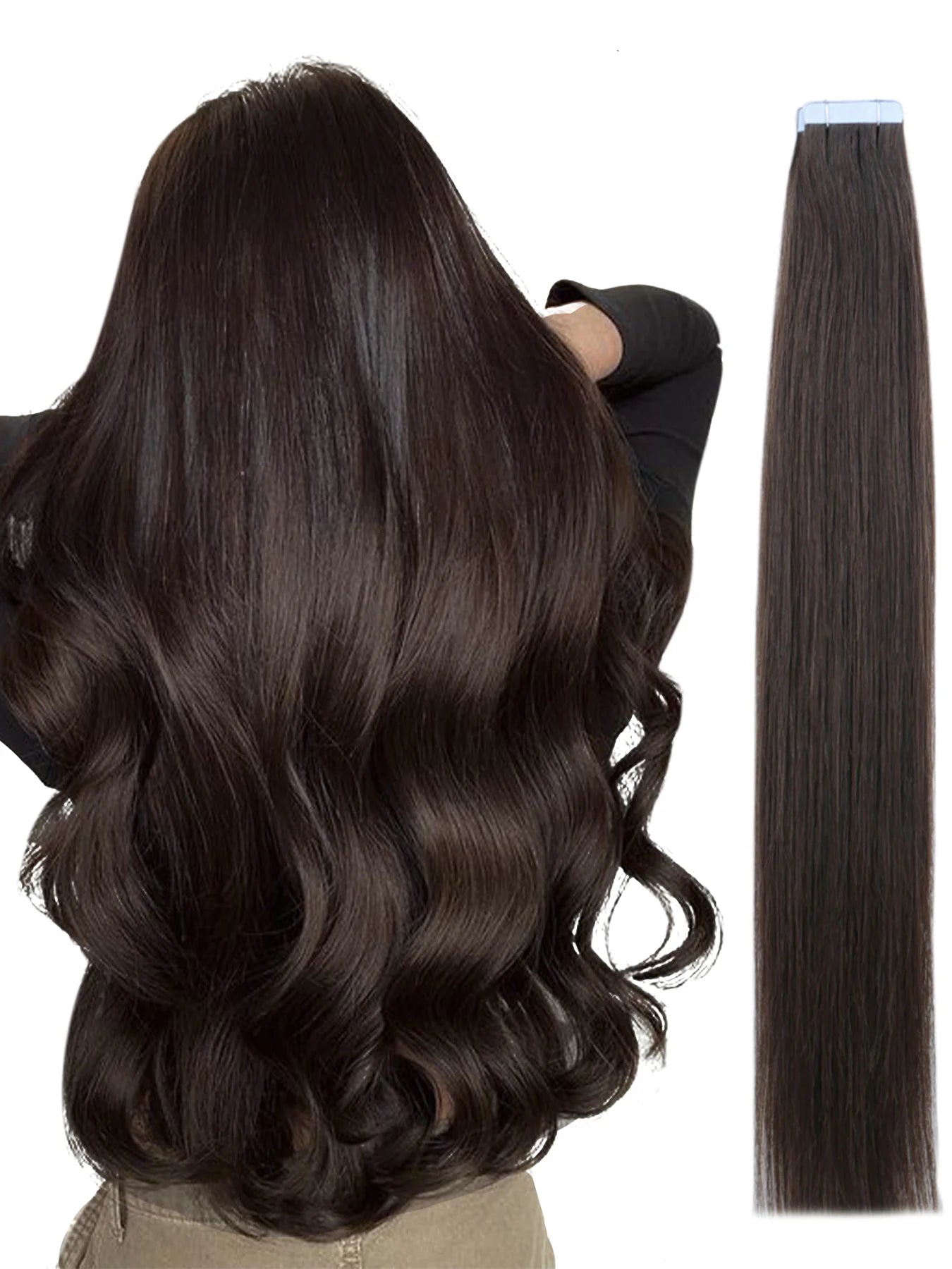 Extensions adhésives invisibles brun foncé et chocolat - vue 1