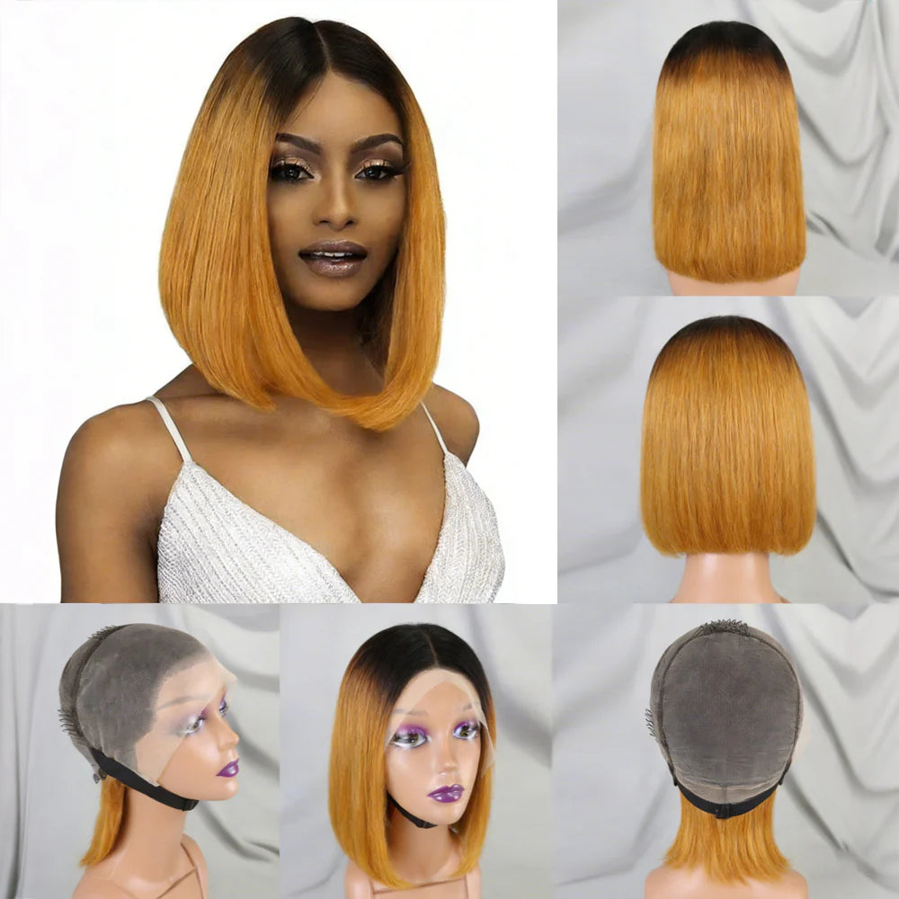 Perruque bob lisse 200% noir naturel auburn cuivré - vue 1