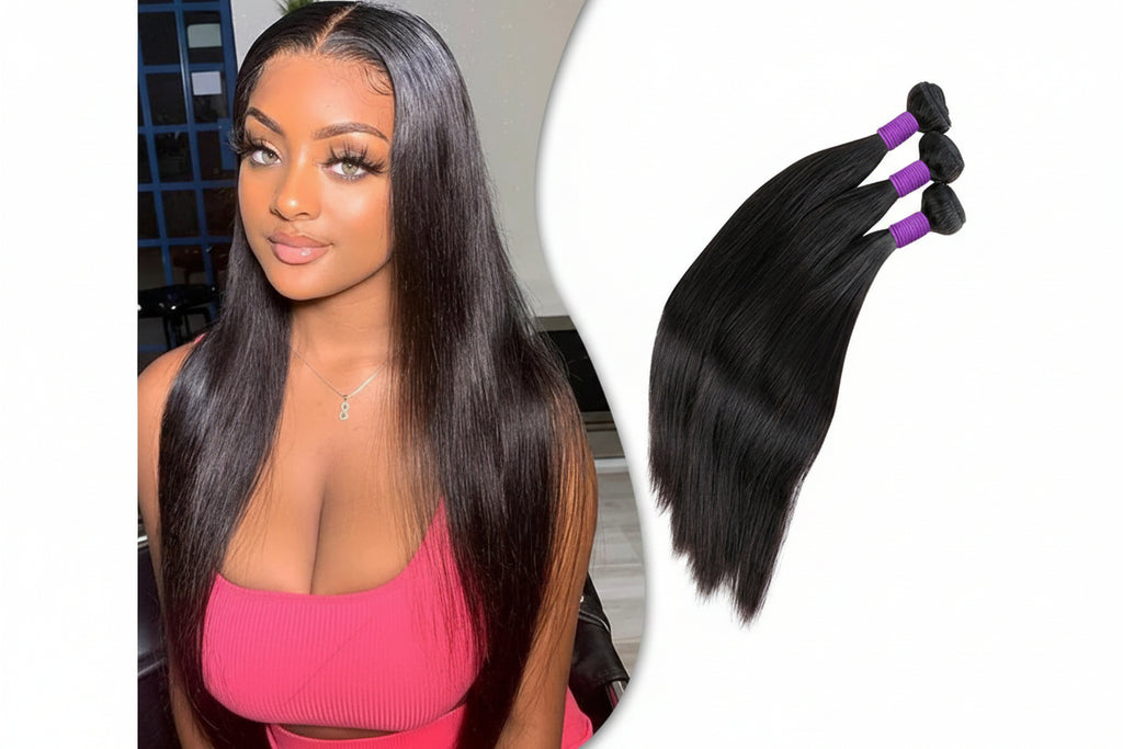 Tissage raide cheveux raw vierges cambodgiens noir naturel - vue 1