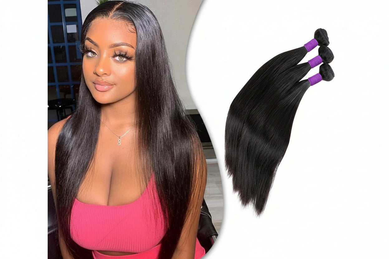 Tissage raide cheveux raw vierges cambodgiens noir naturel - vue 1
