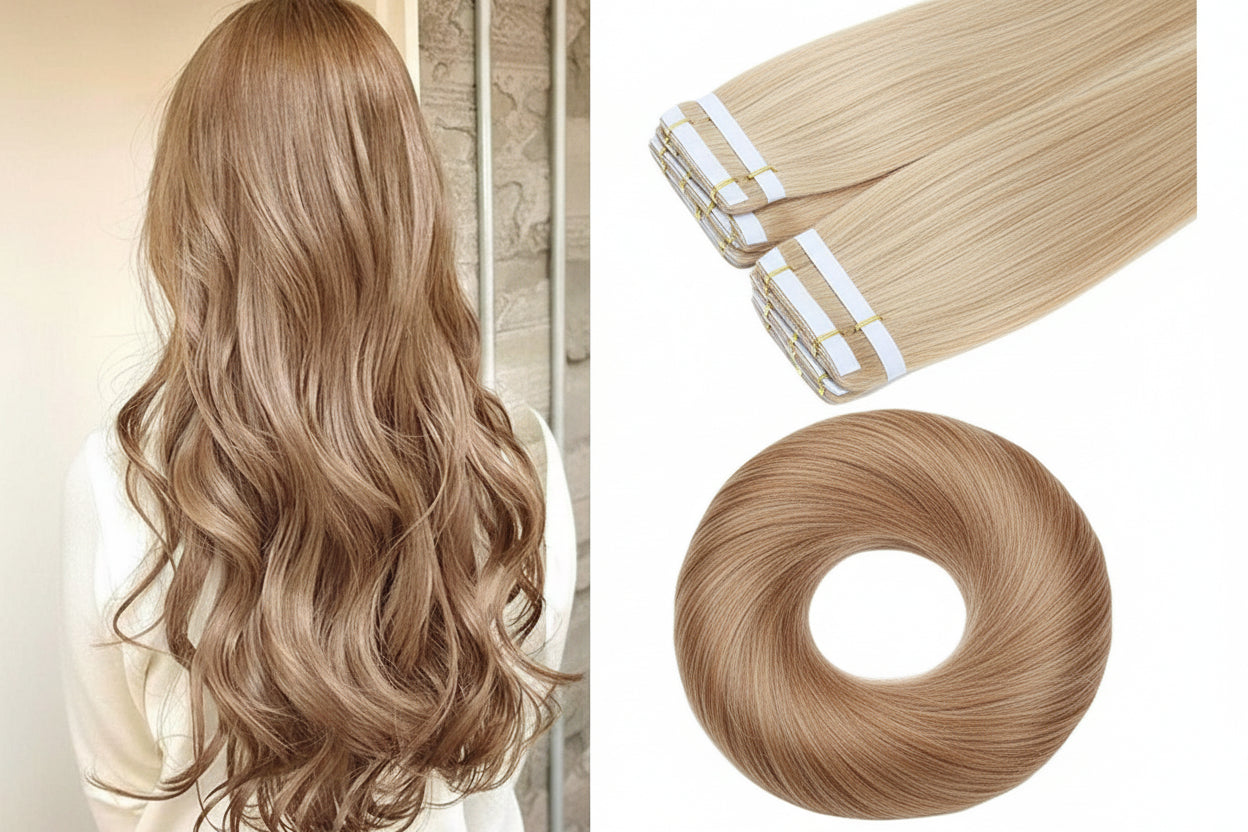 Extensions tape-in lisses blond beige 10A - vue 1