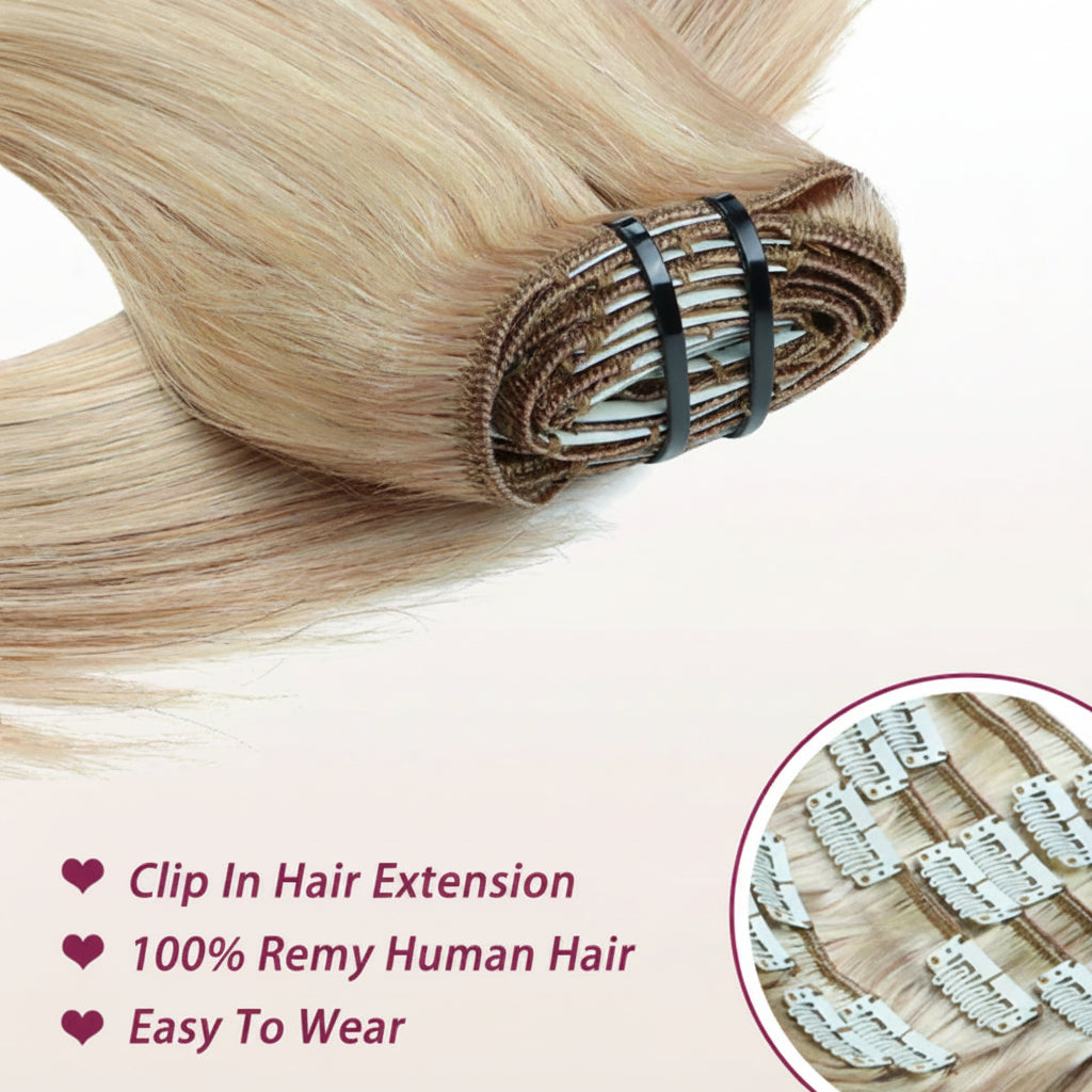 Extensions clips cheveux humains européens blond méché P10A 613 - vue 3