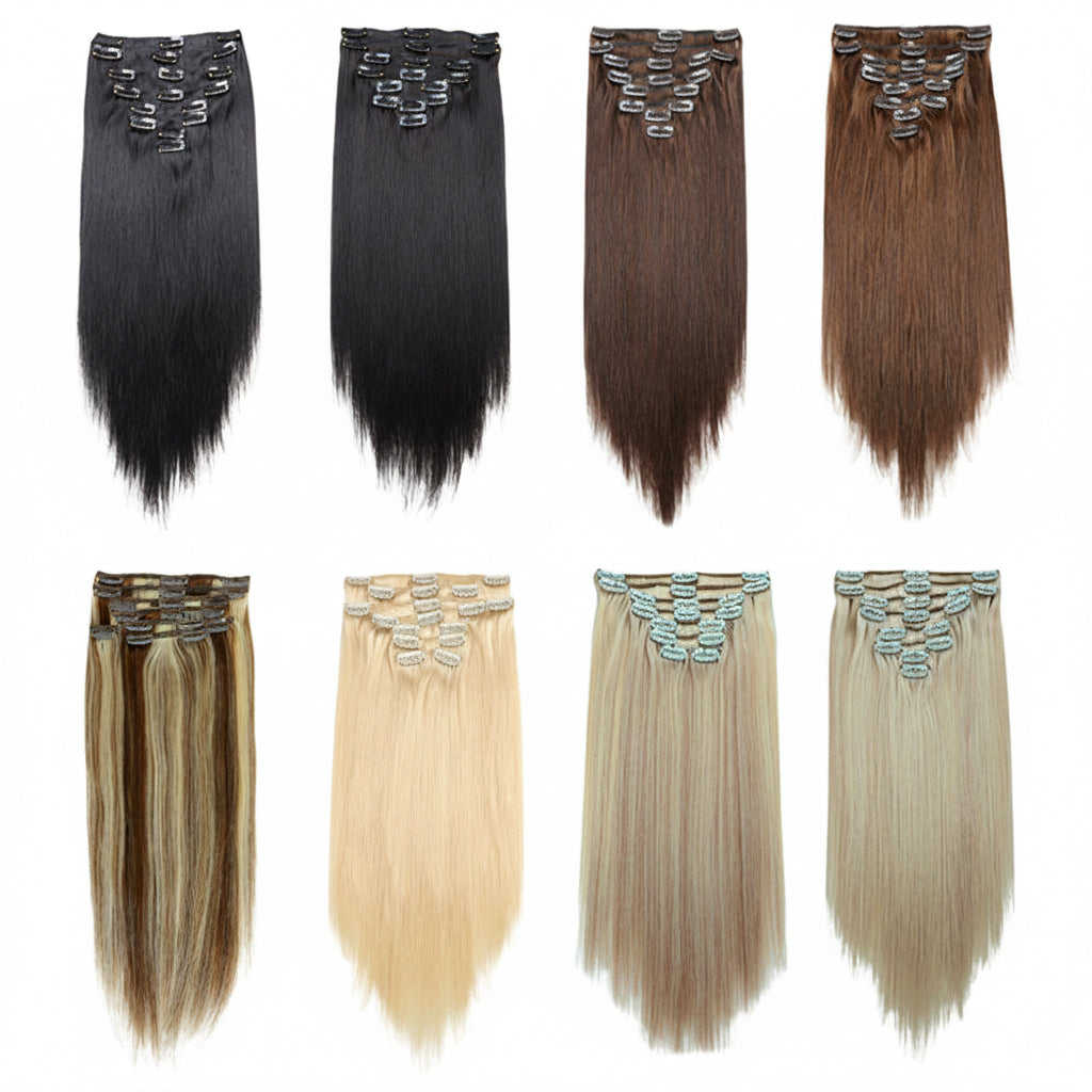 Extensions clips cheveux humains russes lisses brun foncé 2 - vue 6
