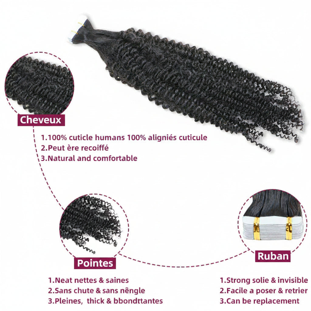 Extensions tape-in kinky curly 22 pouces - vue 3