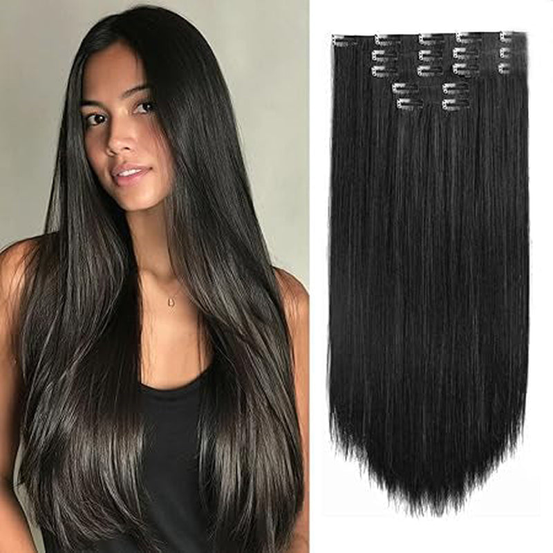 Extensions clips invisibles cheveux humains noir naturel 8 pièces - vue 5