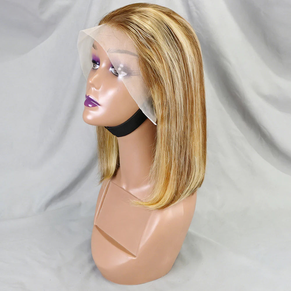 Perruque bob lisse 200% méchée brun moyen blond miel - vue 2