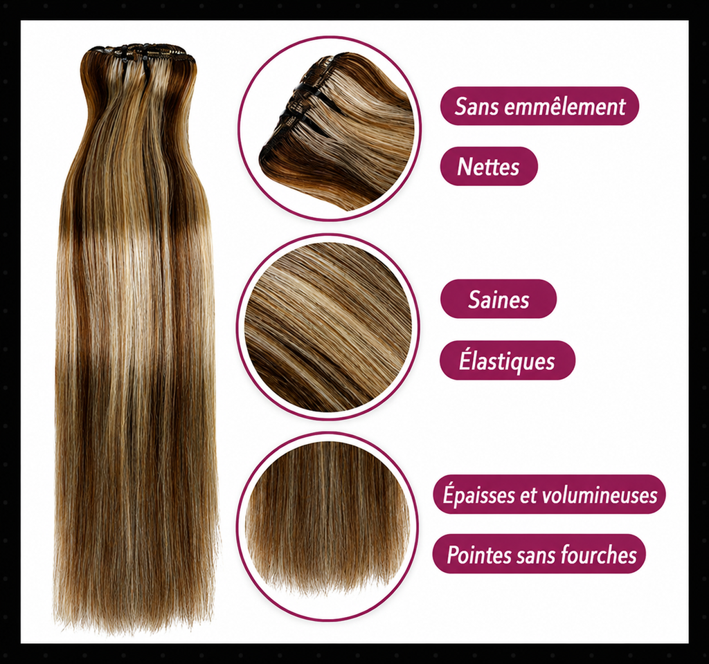 Extensions clips cheveux humains russes blond méché P4 613 - vue 6