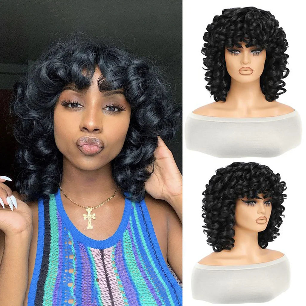 PERRUCIA Perruque Courte Bouclée Sans Lace – 100% Cheveux Humains – Boucles Souples 10 Pouces
