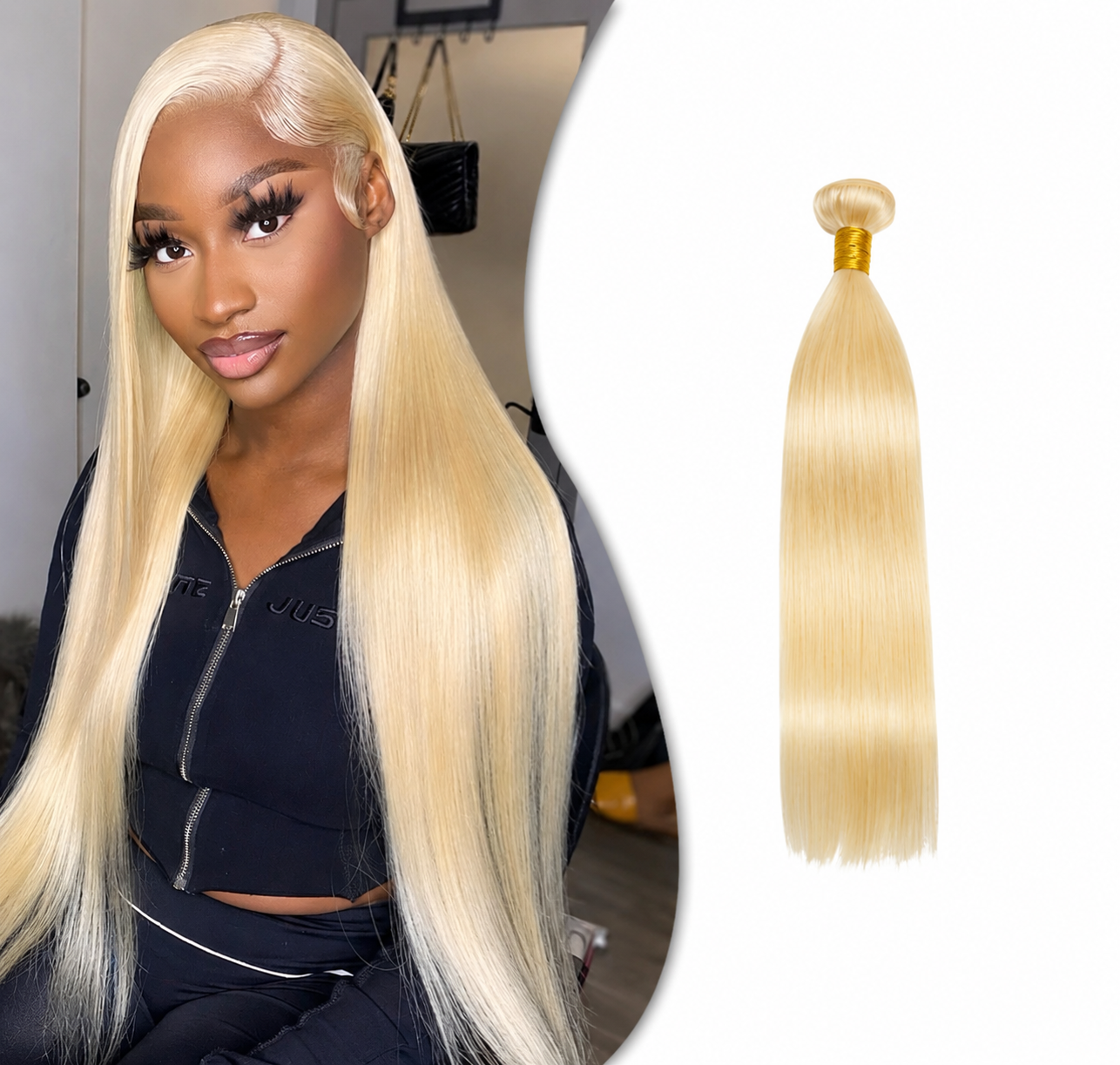 Extensions lisses cheveux humains Remy blond platine 613 - vue 1
