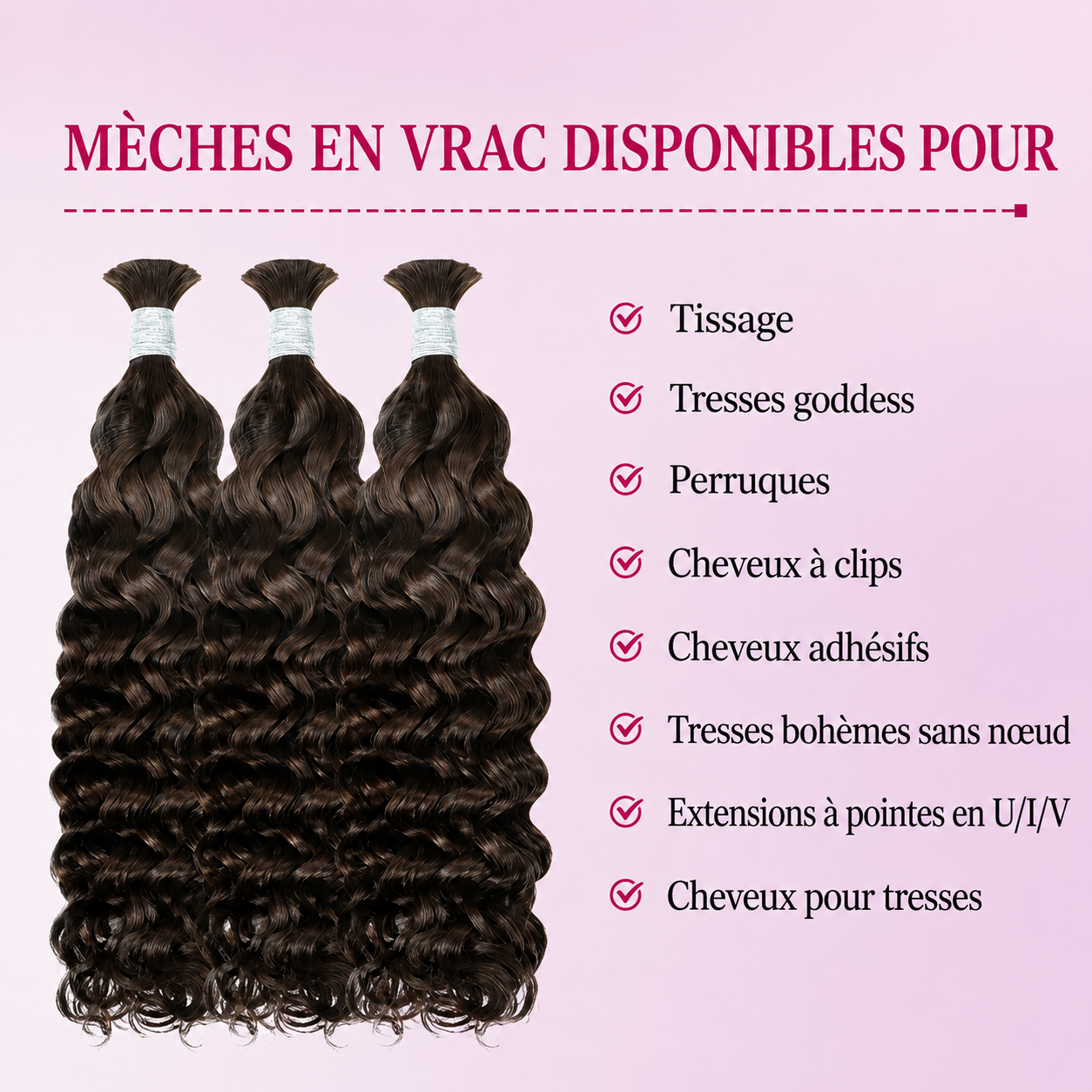 Mèche italian curly deep wave sans trame brun foncé 2 - vue 4