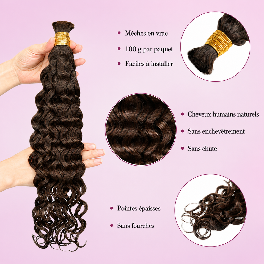 Mèches italian curly deep wave sans trame brun chocolat 4 - vue 5
