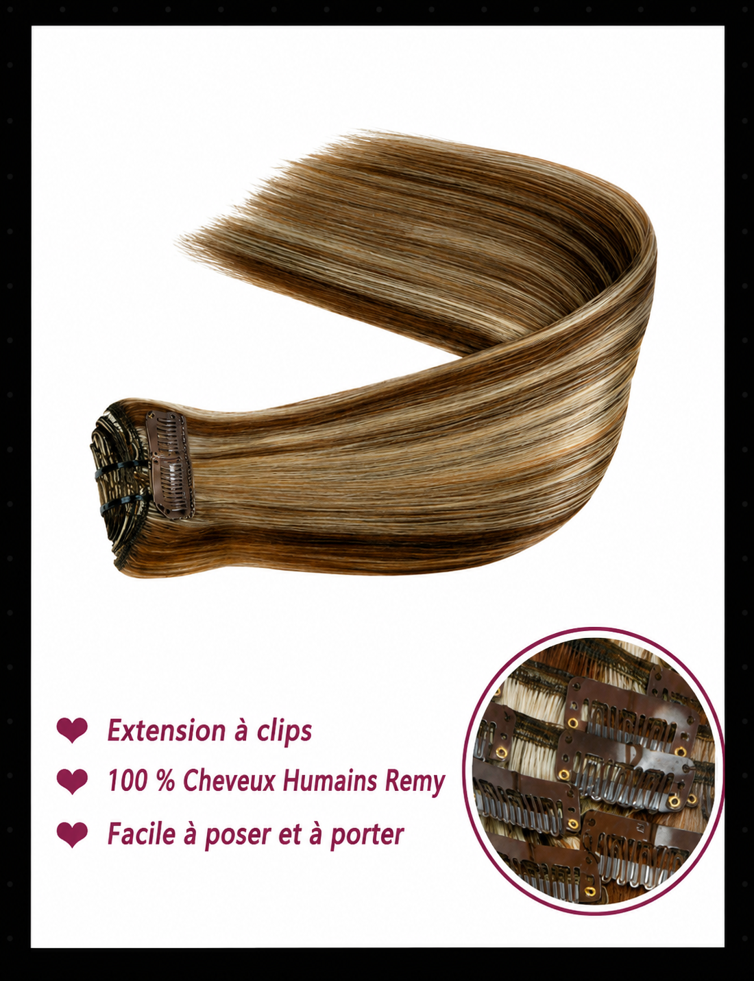 Extensions clips cheveux humains russes blond méché P4 613 - vue 5