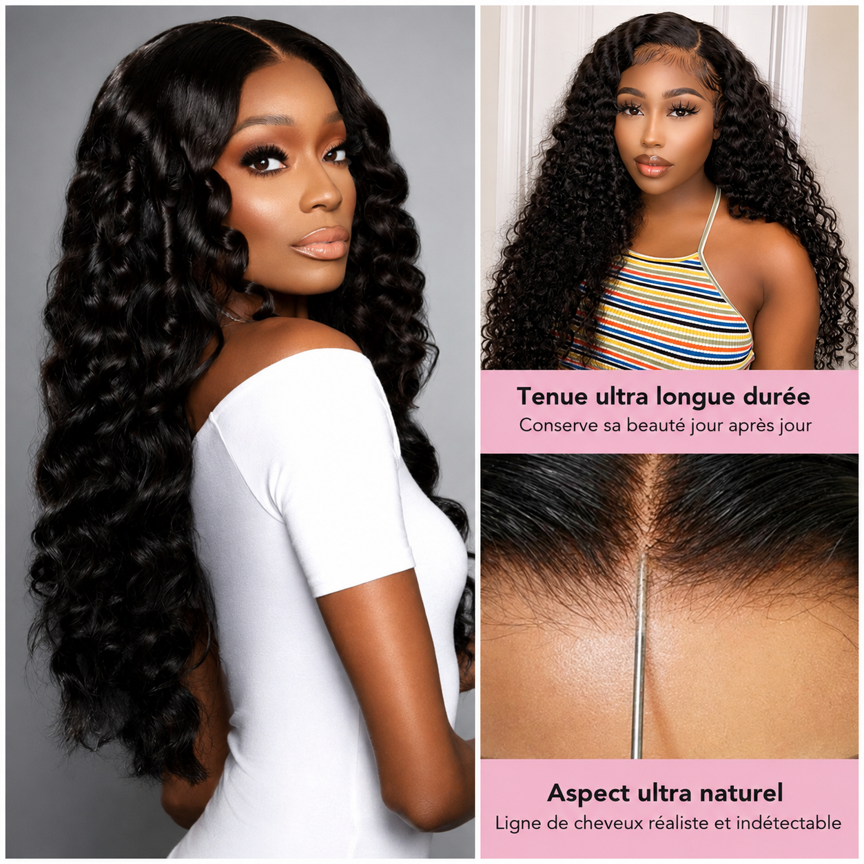 Perruque lace front deep wave 220% coloris brun miel 4-27