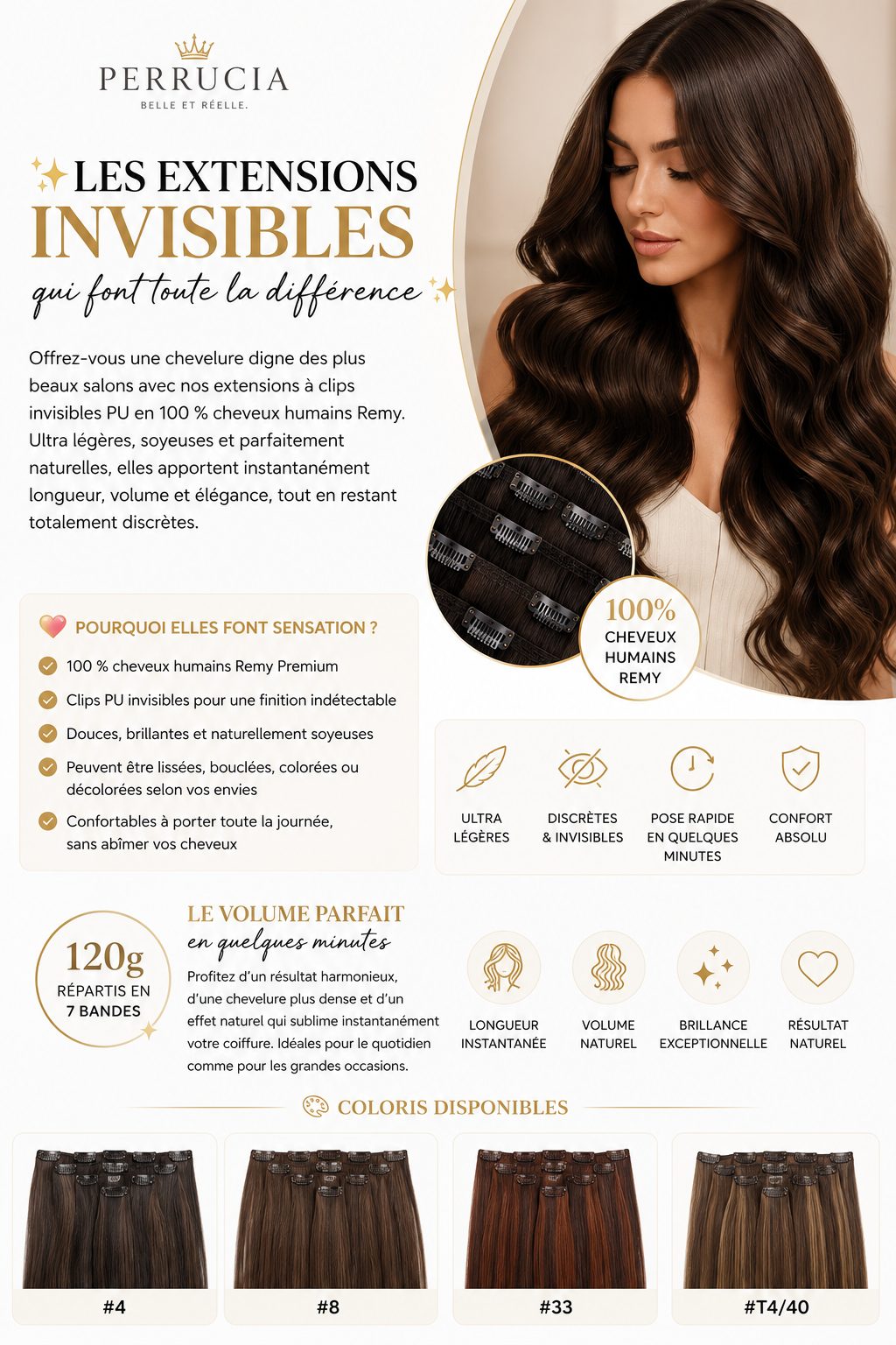 Extensions clips invisibles sans couture cheveux humains Remy - vue 2