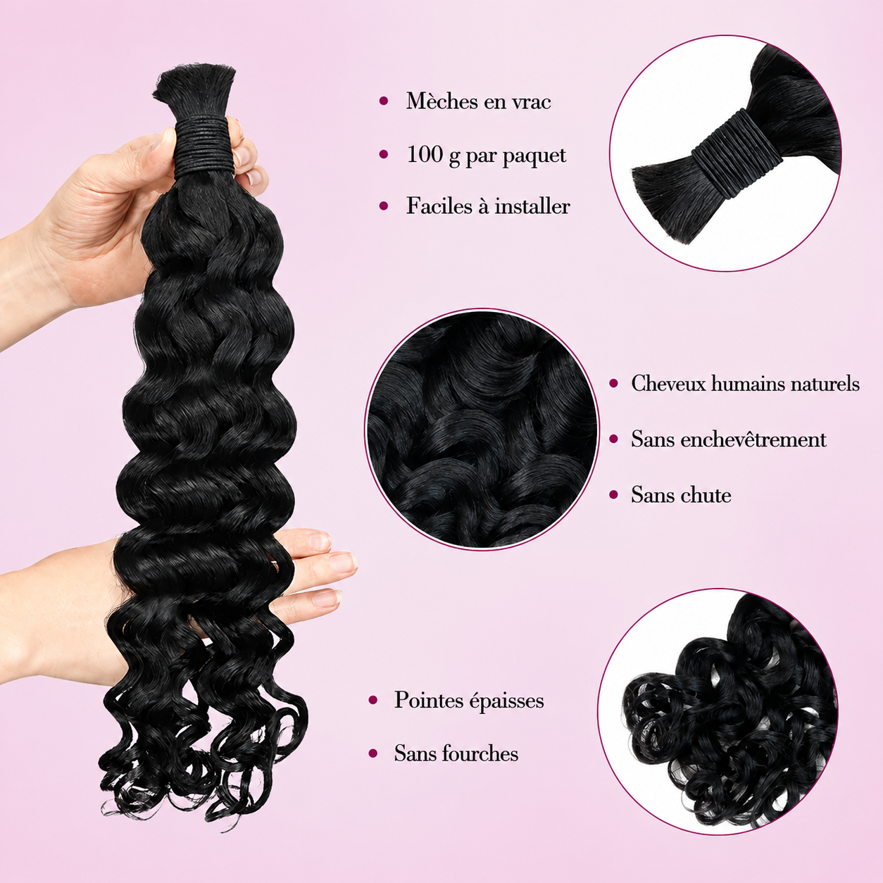 Mèches italian curly sans trame noir naturel 100g - vue 3
