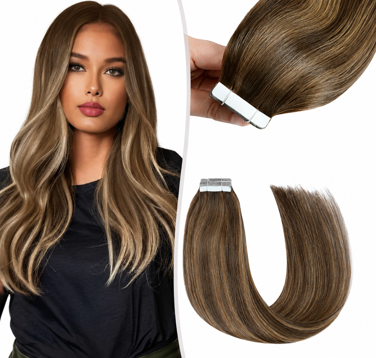Extensions adhésives invisibles 22 pouces cheveux humains premium Remy - vue 1