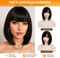 Perruque carré court sans colle avec frange cheveux humains Remy brésiliens - vue 1