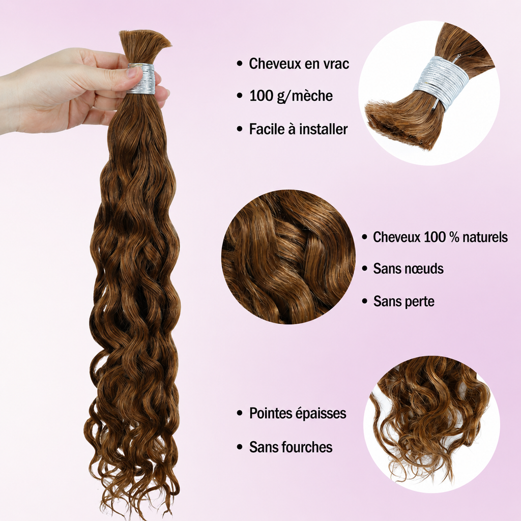 Mèches water wave sans trame cheveux humains cuivré brun 30 - vue 4