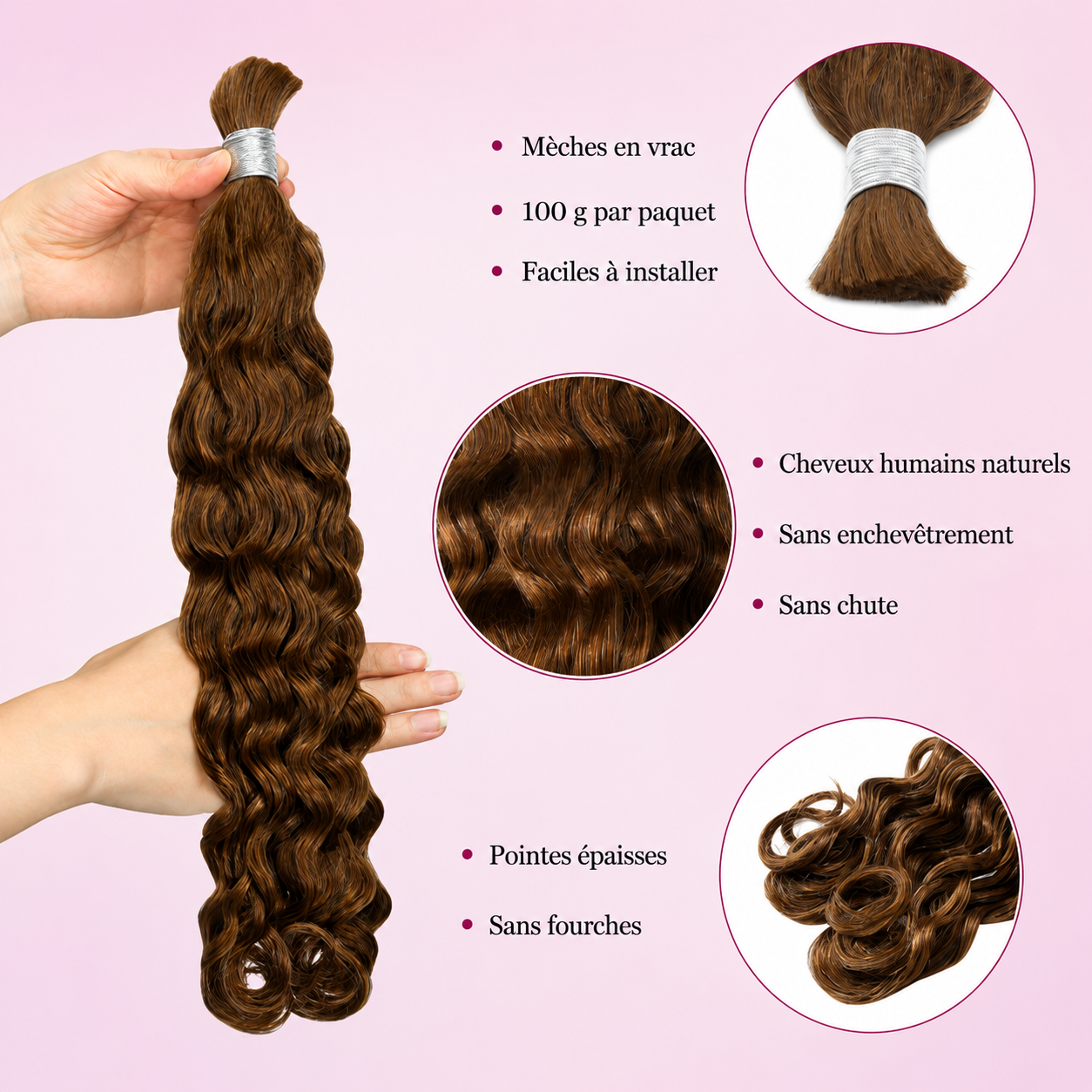 Mèches italian curly sans trame cuivré brun 30 - vue 3