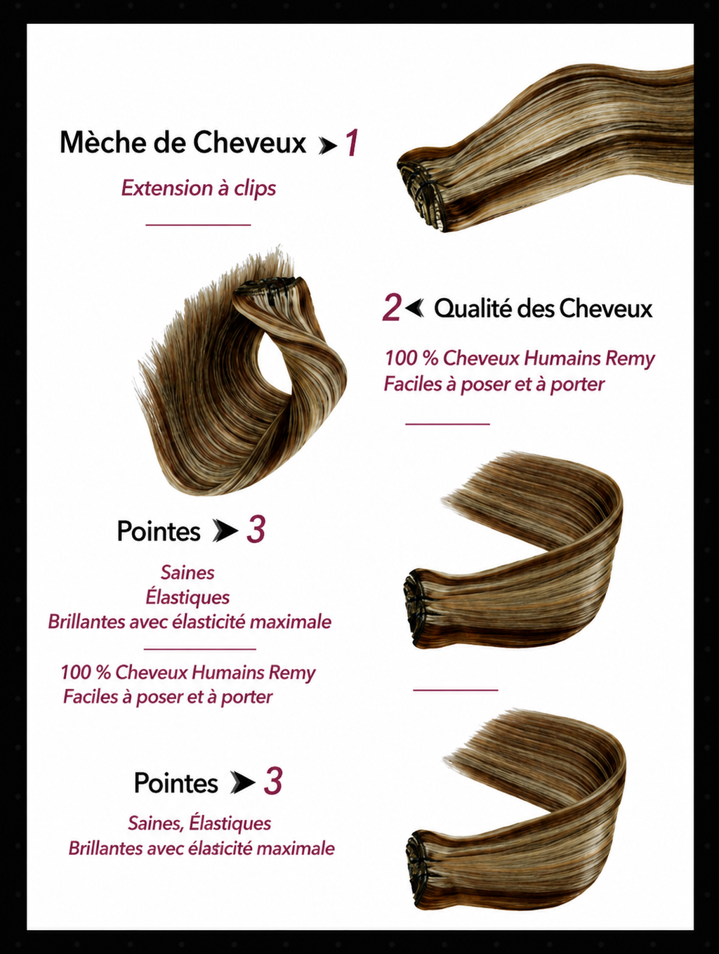 Extensions clips cheveux humains russes blond méché P4 613 - vue 4