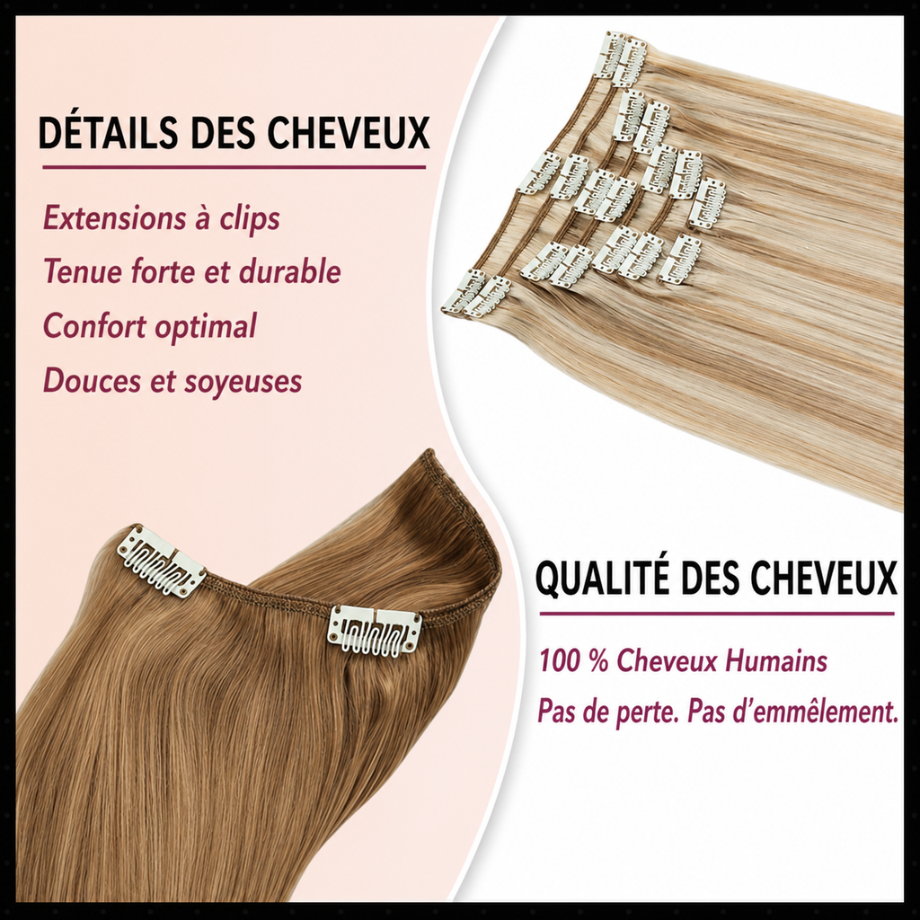 Extensions clips cheveux humains européens blond méché P10A 613 - vue 7