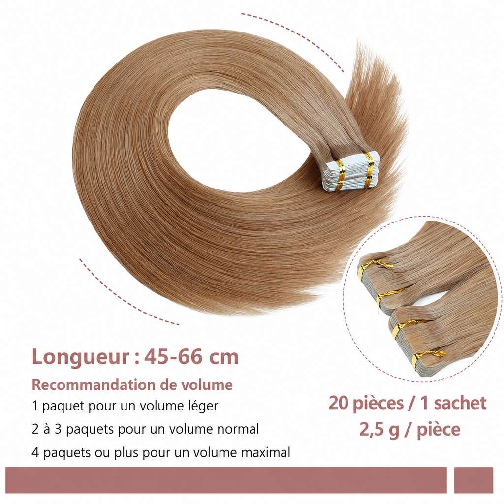 Extensions tape-in lisses blond beige 10A - vue 3