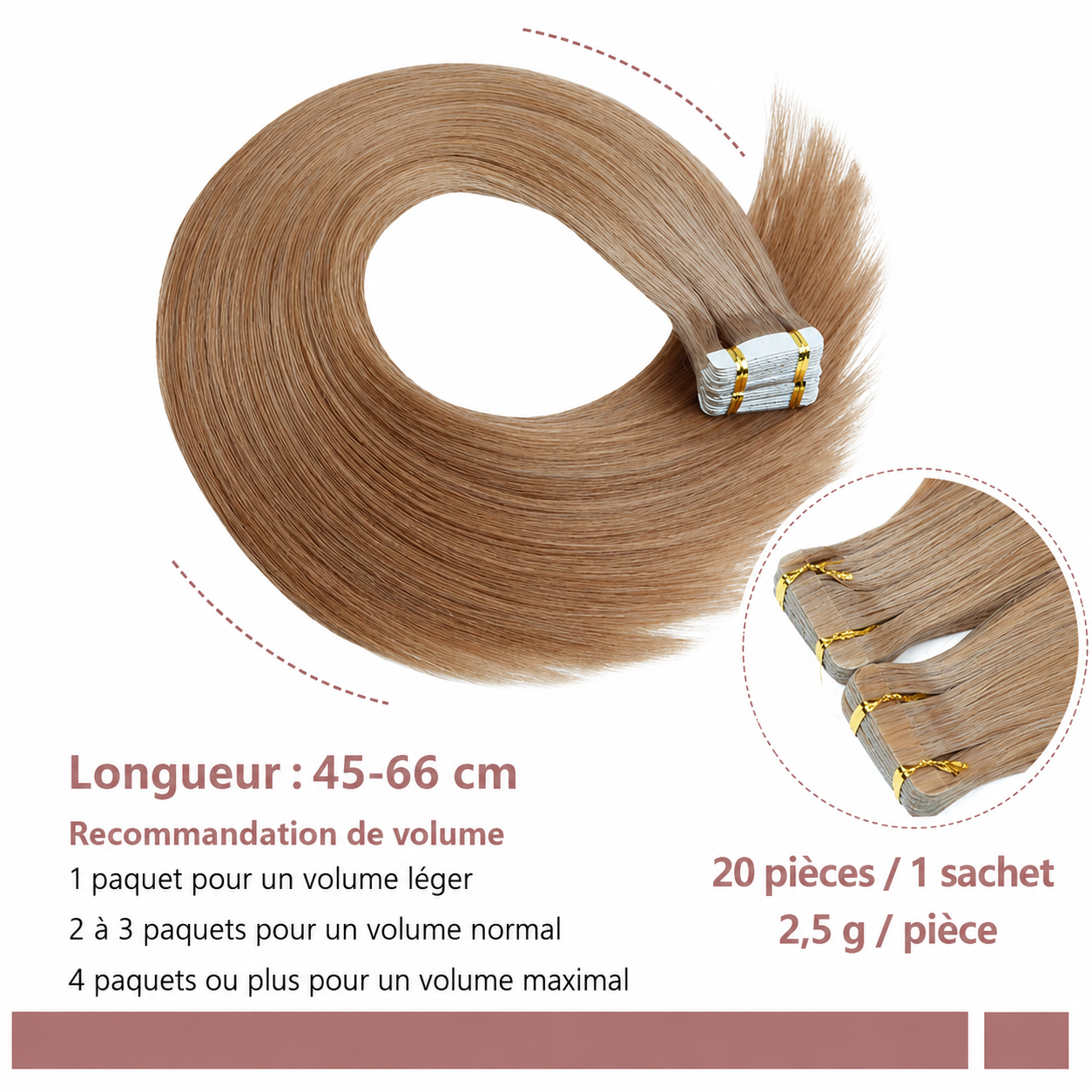 Extensions tape-in lisses blond beige 10A - vue 3