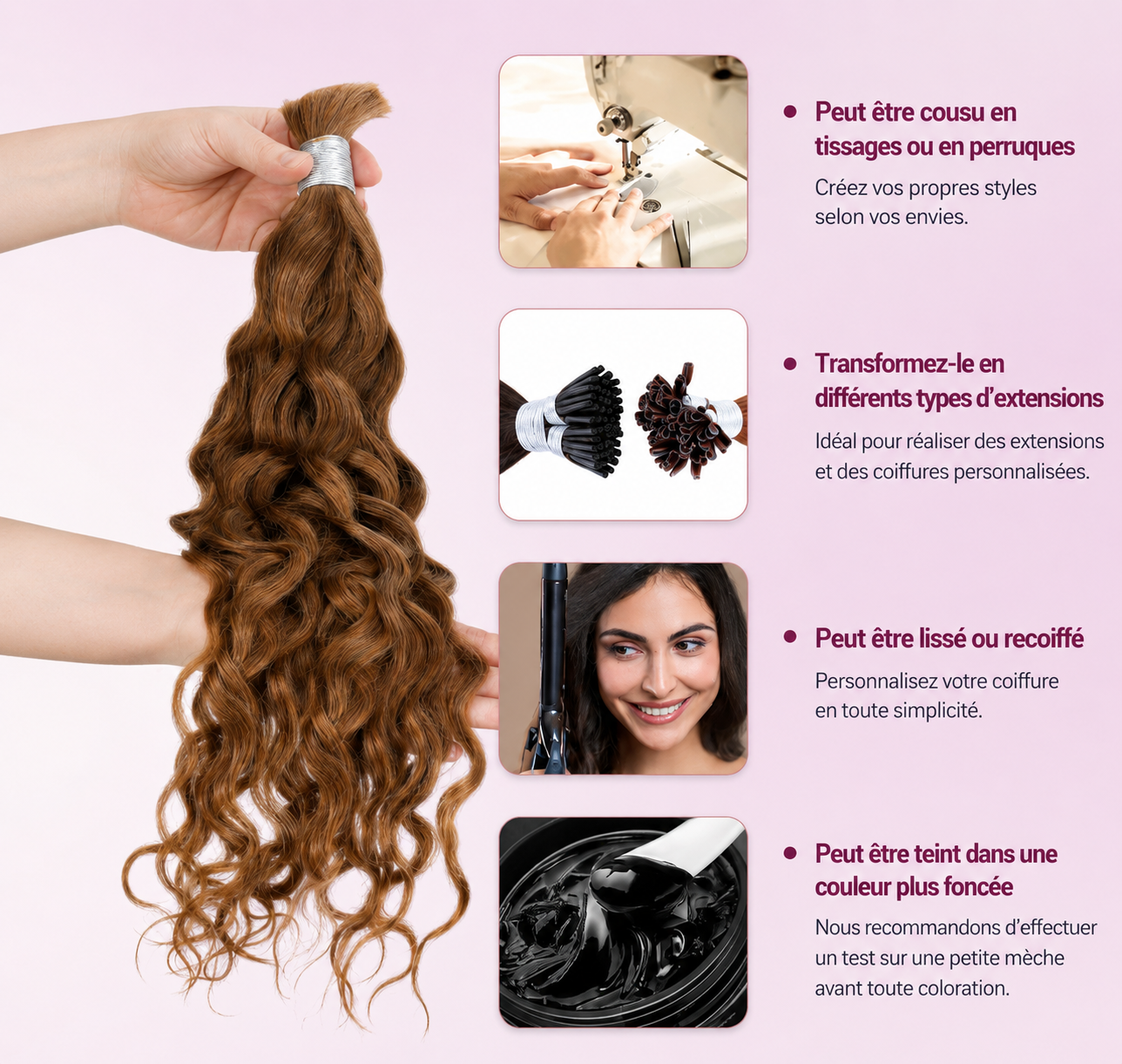 Mèches water wave sans trame cheveux humains cuivré brun 30 - vue 5