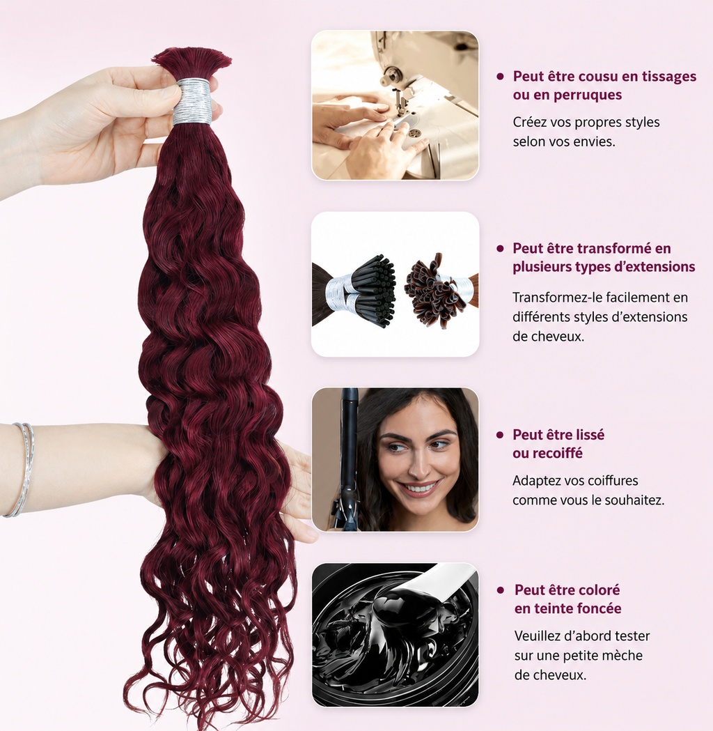 Mèches water wave sans trame cheveux humains bordeaux 99J - vue 4