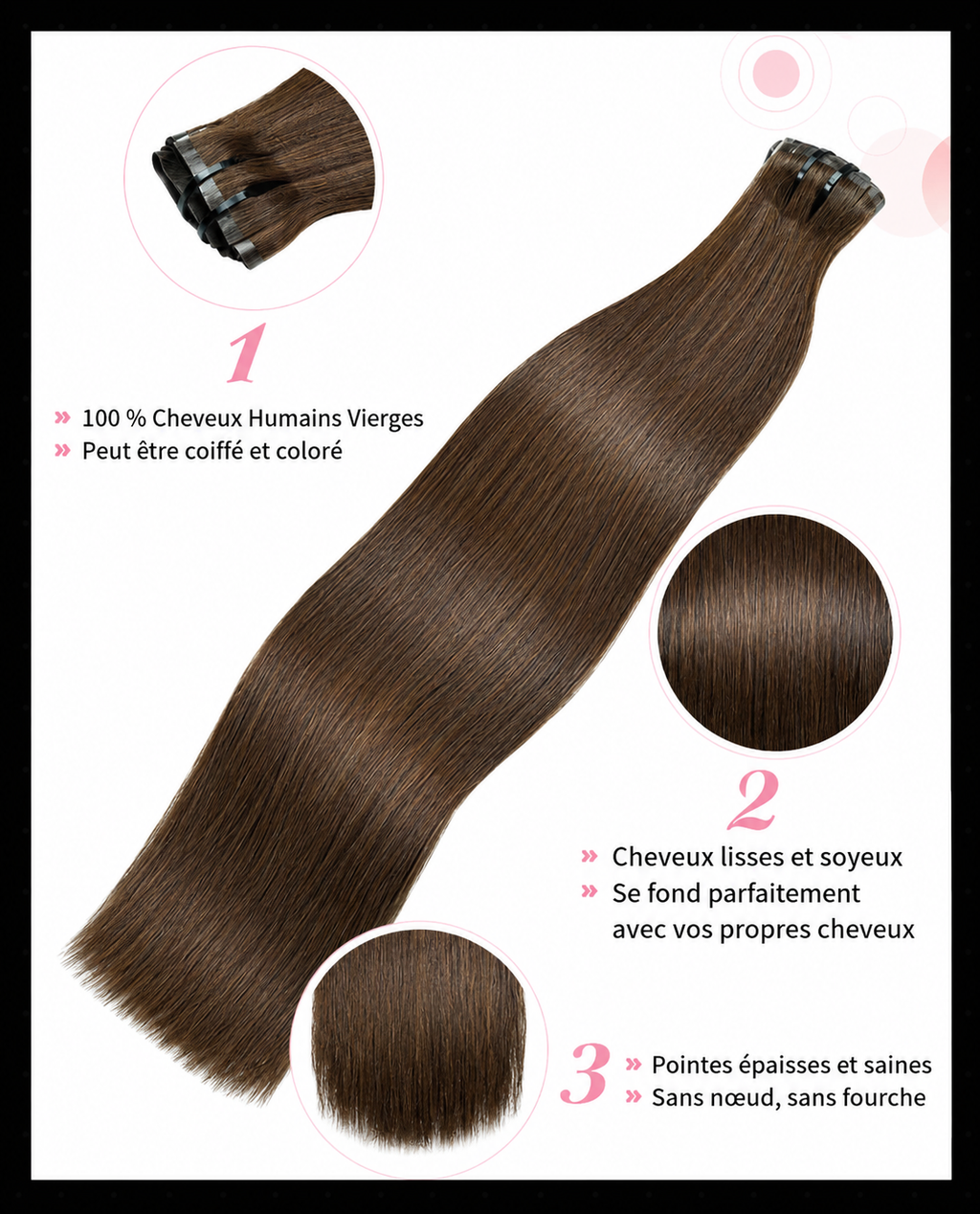 Extensions clips invisibles sans couture cheveux humains Remy - vue 8