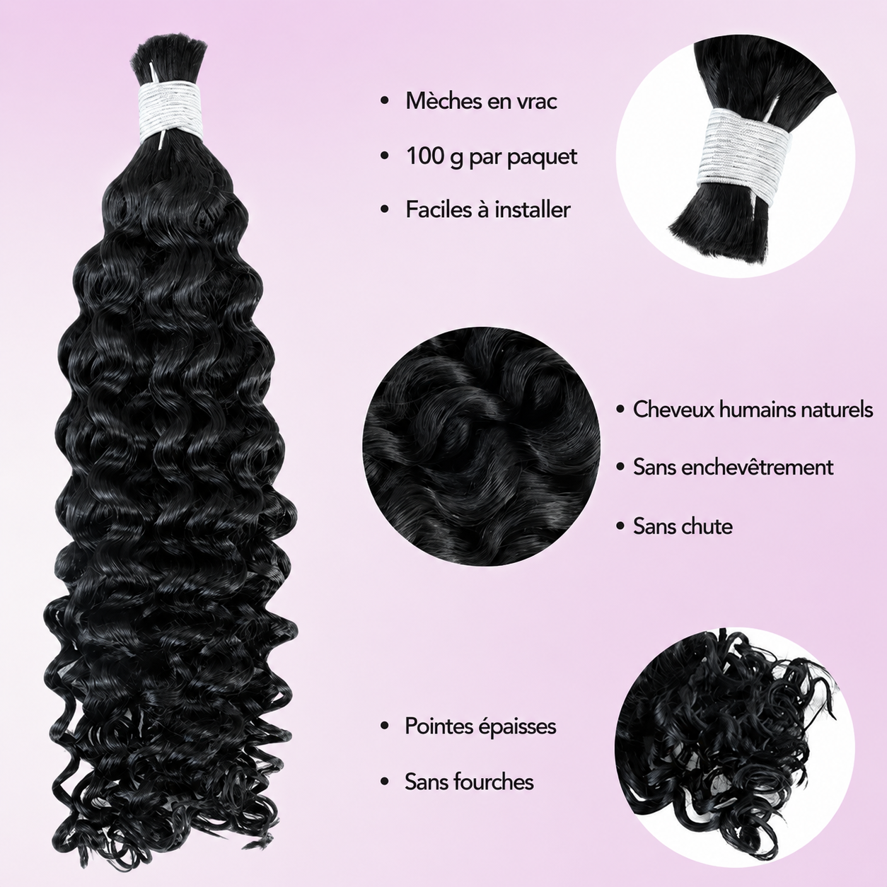 Mèche deep curly sans trame noir intense jet black - vue 4