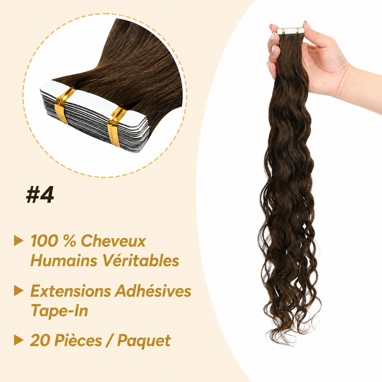Extensions tape-in water wave cheveux humains Remy - vue 5