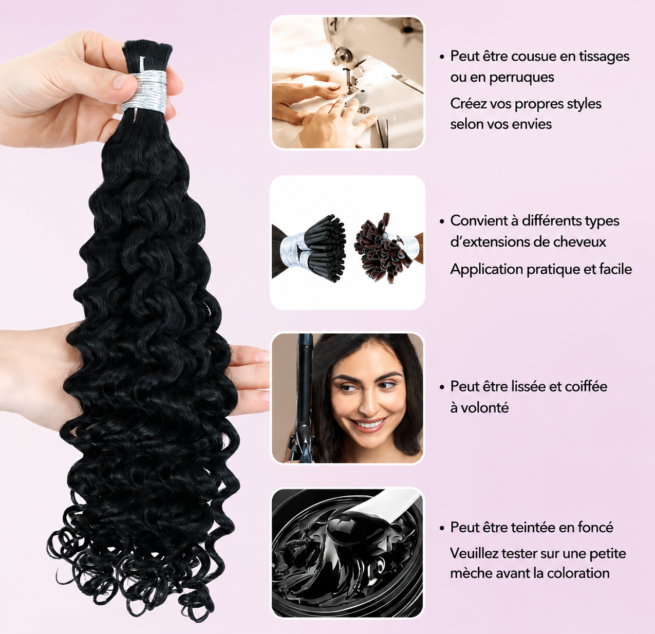 Mèche deep curly sans trame noir intense jet black - vue 3