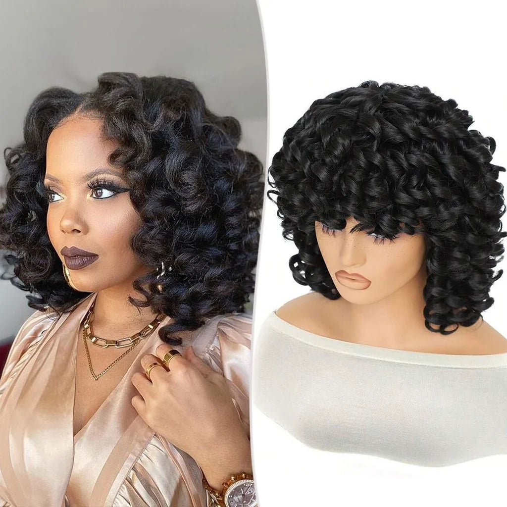PERRUCIA Perruque Courte Bouclée Sans Lace – 100% Cheveux Humains – Boucles Souples 10 Pouces