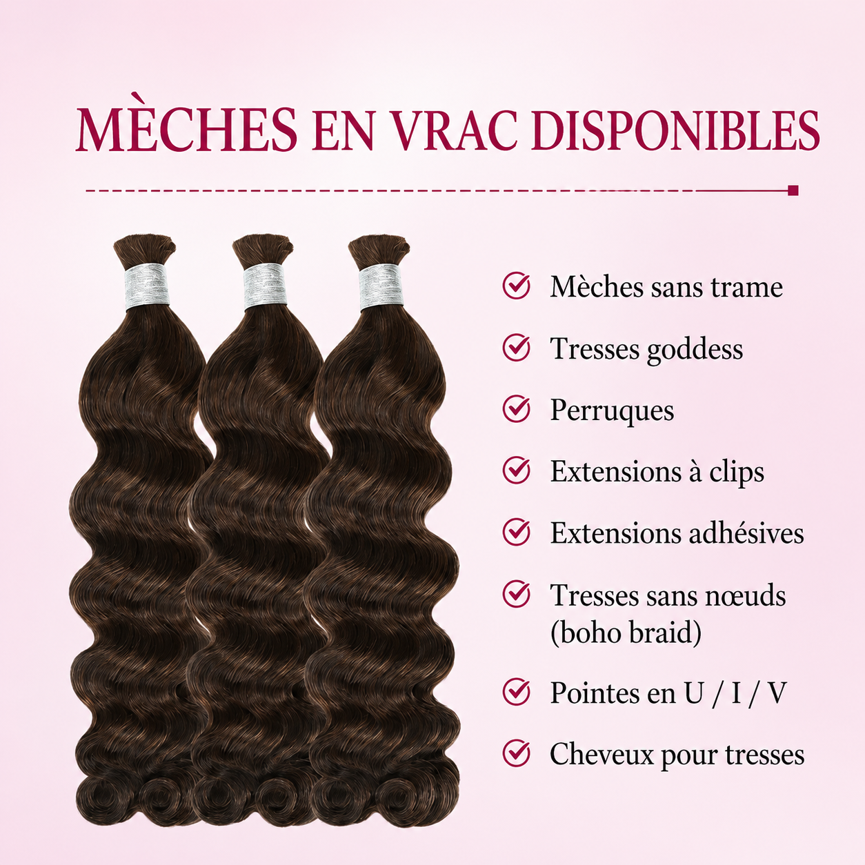 Mèches loose deep wave sans trame brun chocolat 4 - vue 3