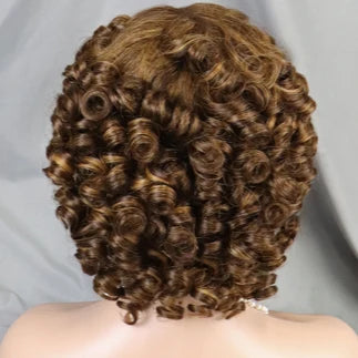 PERRUCIA Perruque Courte Bouclée Sans Lace – 100% Cheveux Humains – Boucles Souples 10 Pouces