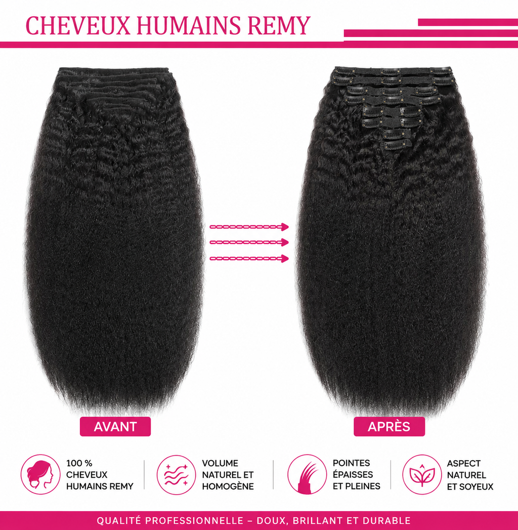 Extensions clips invisibles cheveux humains noir naturel 8 pièces - vue 7