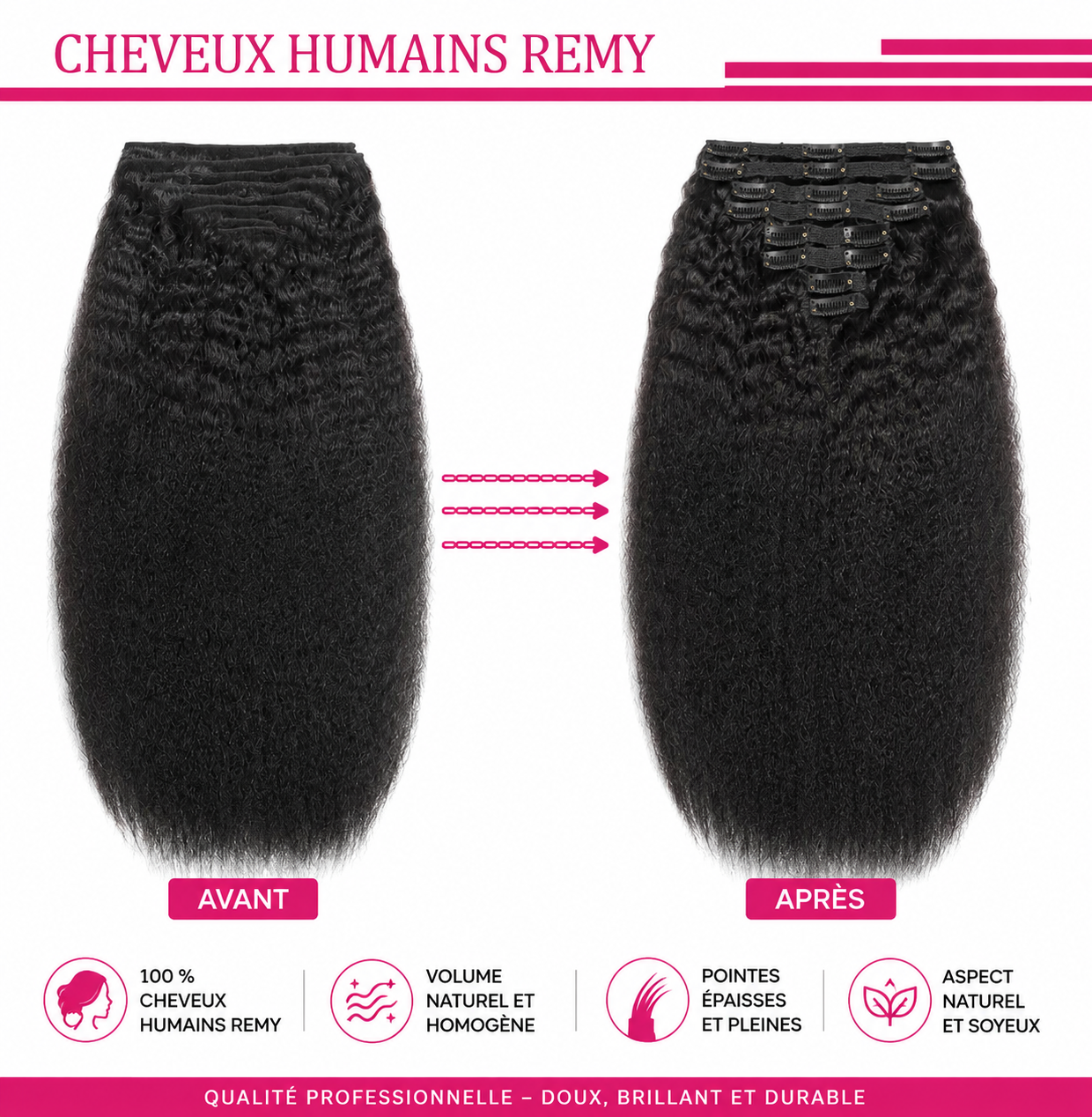 Extensions clips invisibles cheveux humains noir naturel 8 pièces - vue 7